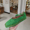 Women's Green Fabric Moccasin Penny Loafers with Buckle Strap – Low-Top Comfortable Office & Casual Shoes (Green & Gold)