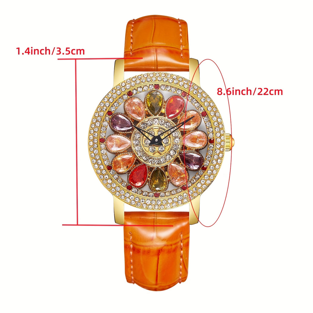 ORSGA Women's Rotating Dial Speedometer Analog Watch — Hollow Alloy Case, PU Leather Strap, Mechanical Movement, Business Casual Gift