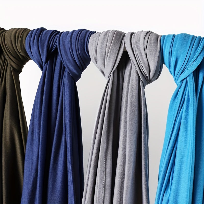 Long Jersey Hijab - Lightweight Breathable Solid Scarf, Windproof Elegant Shawl for Women