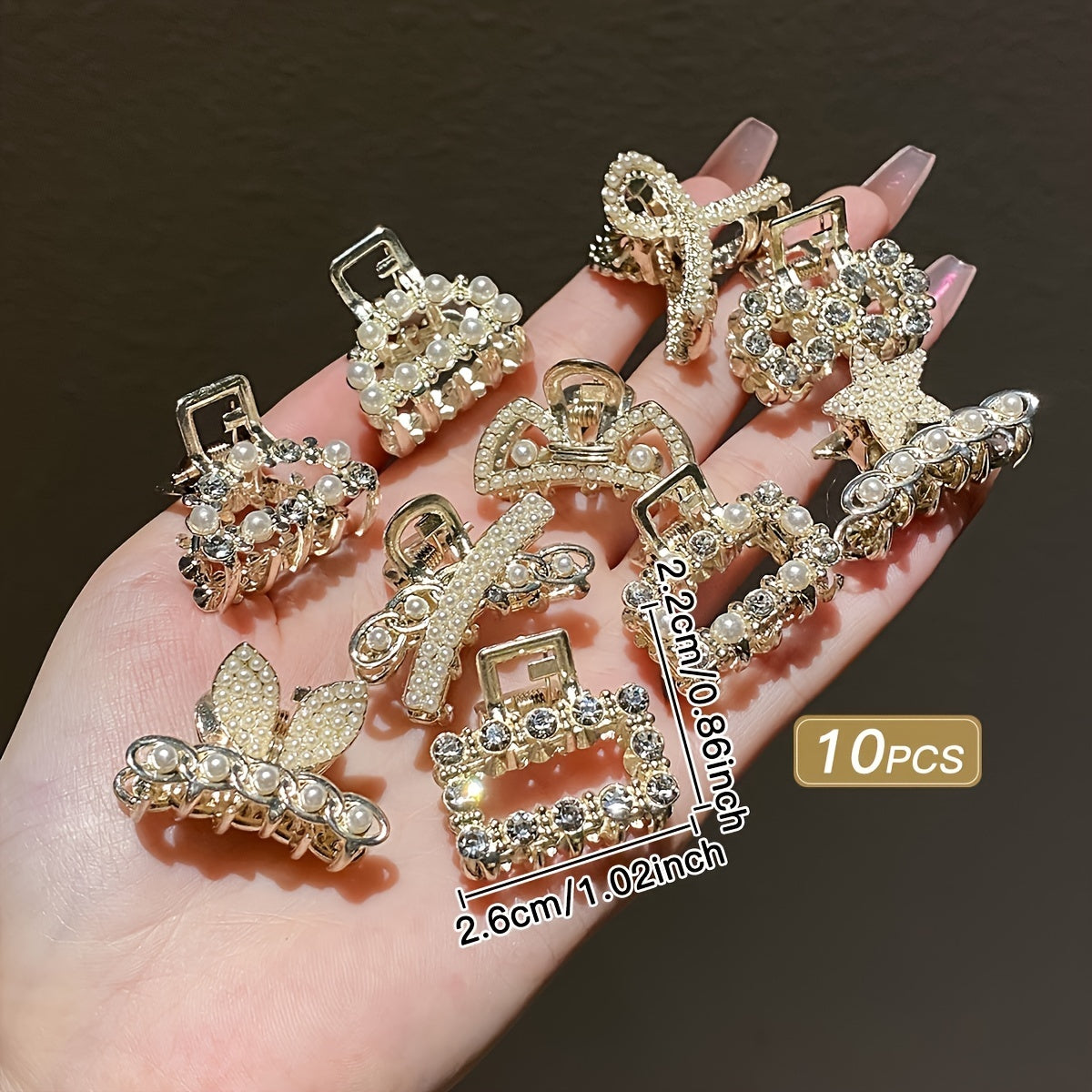 10-Pack Small Rhinestone Mini Hair Clips - Alloy Bow Hair Grippers for Bangs, Korean Princess Style