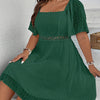 Elegant Lace Patchwork Peplum Dress - Square Neck, Lightweight