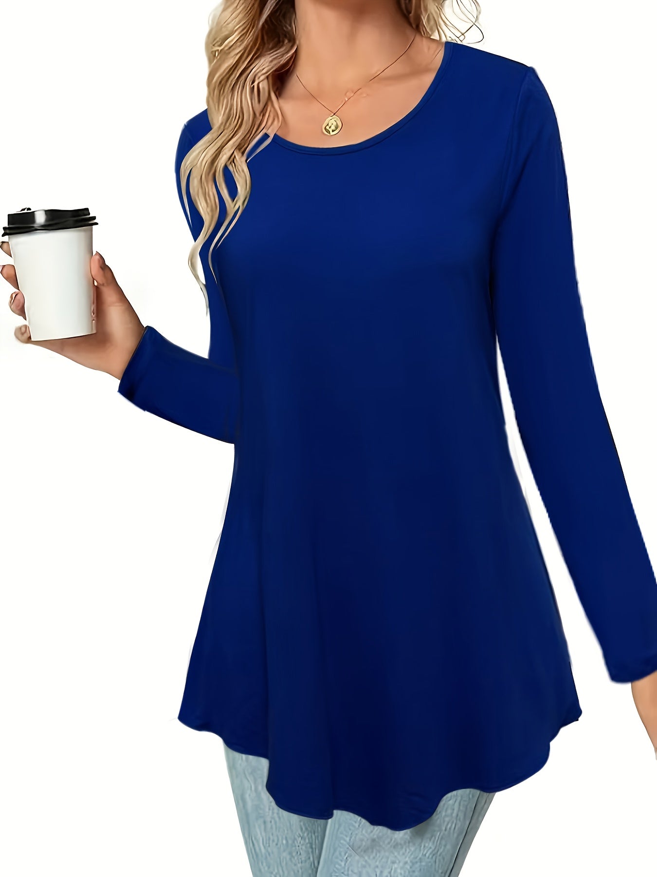 Women's Long Sleeve Peplum Top - Relaxed Fit Crew Neck Casual Blouse for Spring, Summer & Fall
