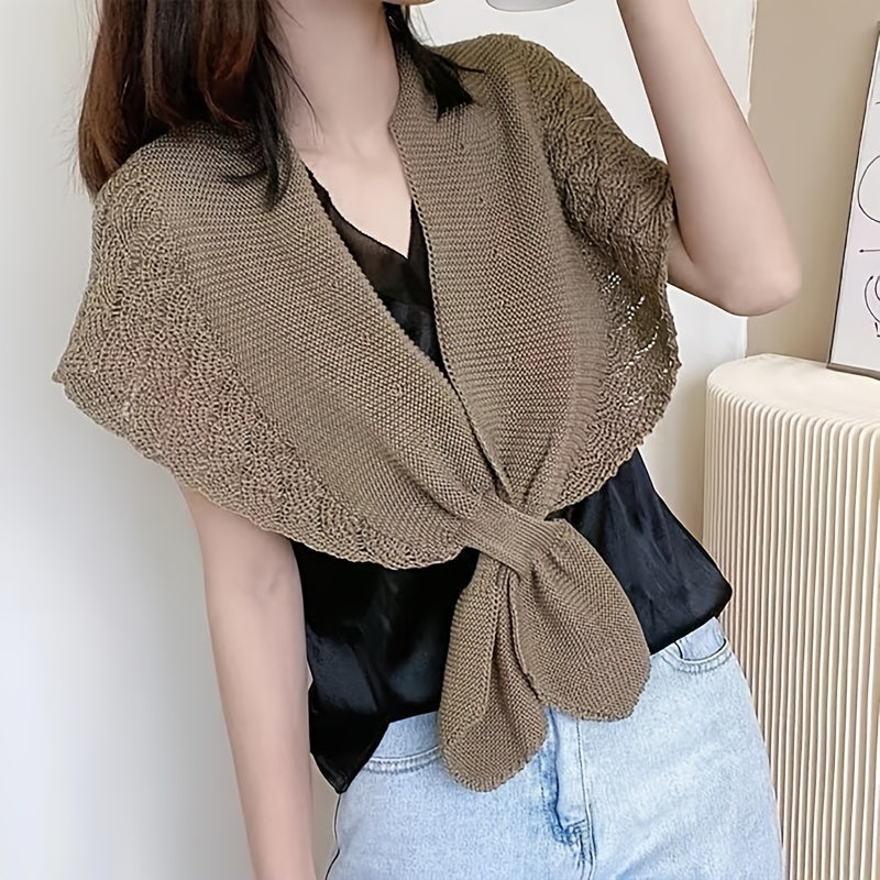 Lightweight Openwork Yarn Shawl - Women's Polyester Casual Wrap, Machine Washable Layering Scarf