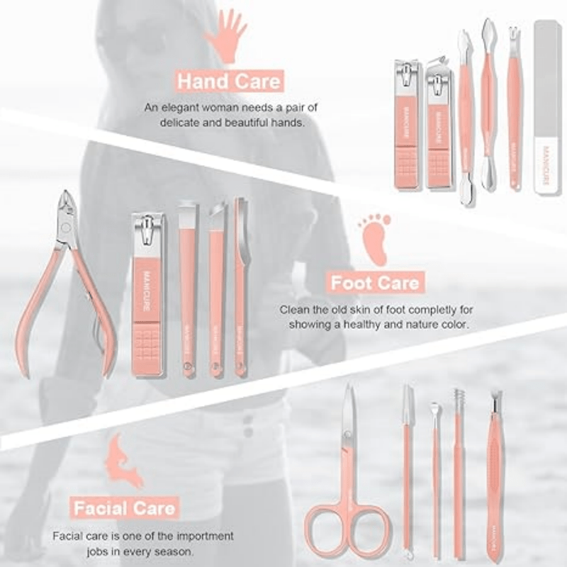 Professional Manicure & Pedicure Set — Stainless Steel Nail Clippers, Cuticle Tools, Ear Scoops & Foot Care Kit with Portable Storage Case — Home Spa Gift for Women