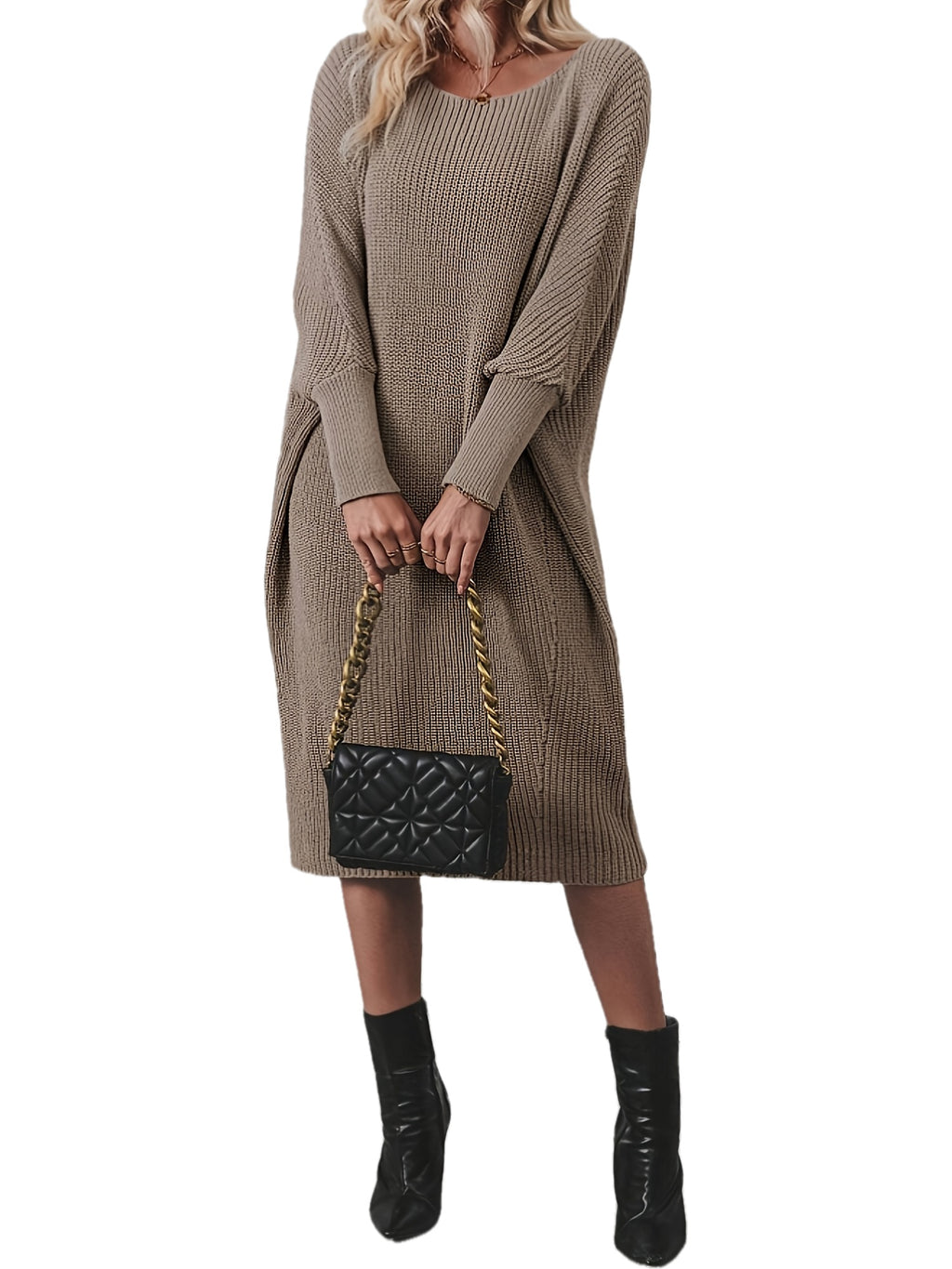 Plus Size Ribbed Button-Up Cardigan Sweater Dress for Women — Long Sleeve Casual Fall/Winter Black