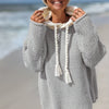 Plus Size Women's Hooded Sweater - Semi-Sheer Tassel Pullover, Machine Washable Long Sleeve Fall/Winter Top