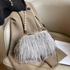 Fluffy Faux Fur Pearl-Handle Evening Clutch — Winter Party & Valentine’s Day Bag for Women (Phone & Coins)