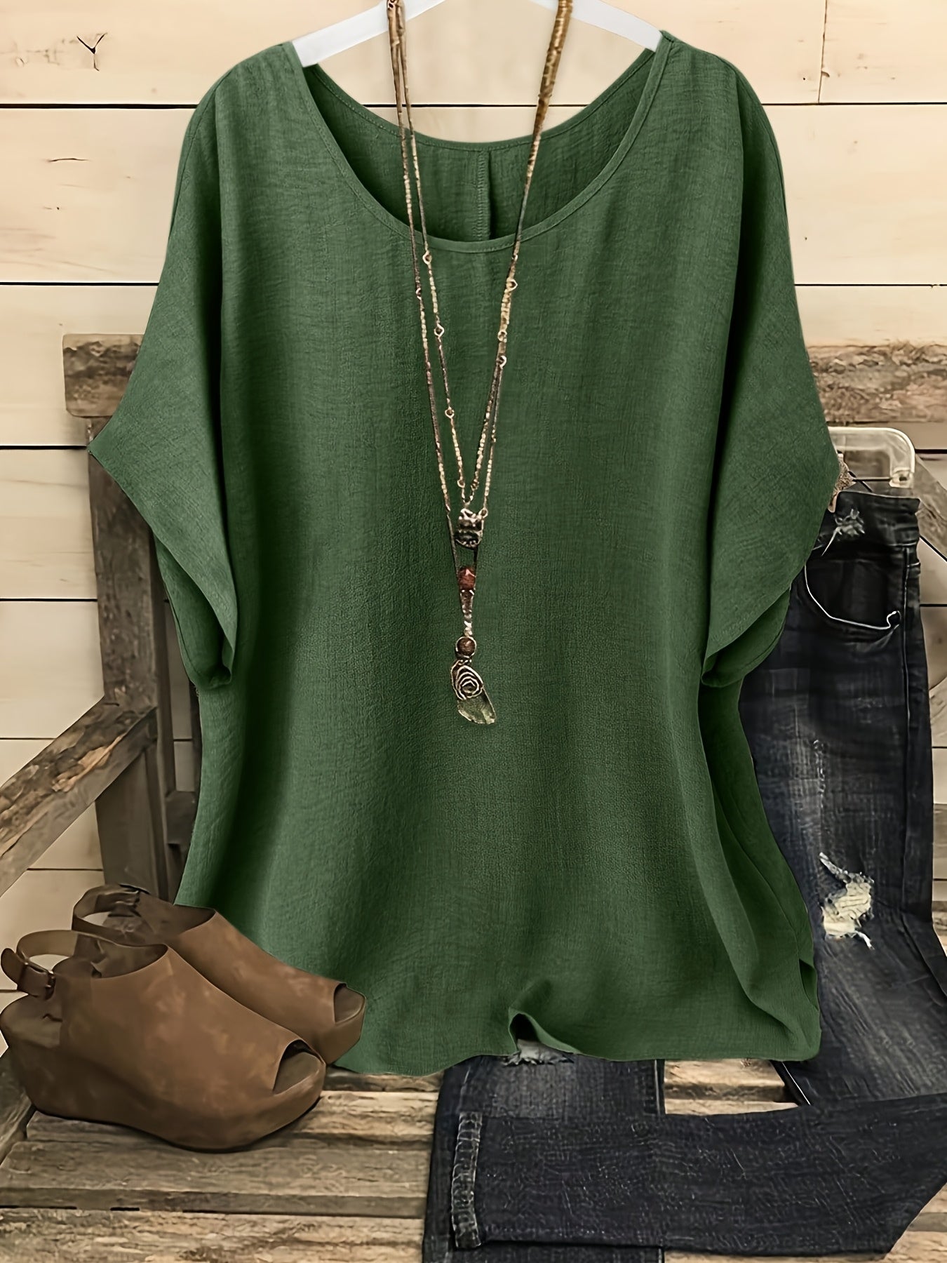 Women's Casual Summer Blouse – Crew Neck Short Sleeve Loose Fit Beach & Vacation Top