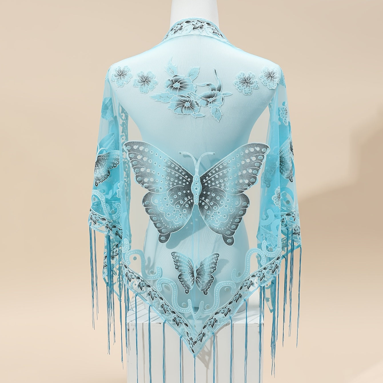 Breathable Embroidered Triangle Scarf 29.5 in x 55.1 in (75 x 140 cm) Lace Tassel Shawl Wrap