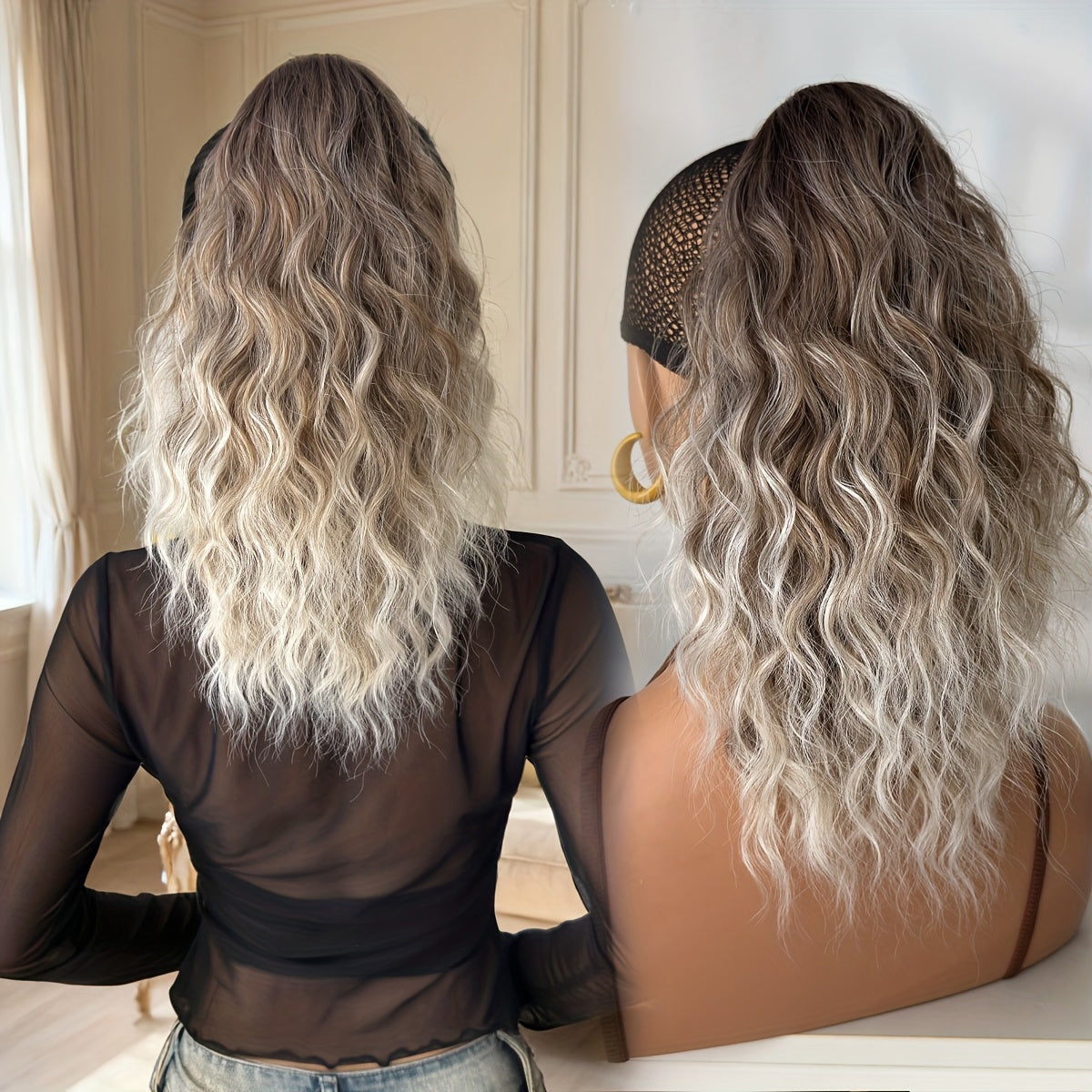 16-Inch (40 cm) Water Wave Claw Ponytail Extension – Heat Resistant Ombre Synthetic Hairpiece for Women