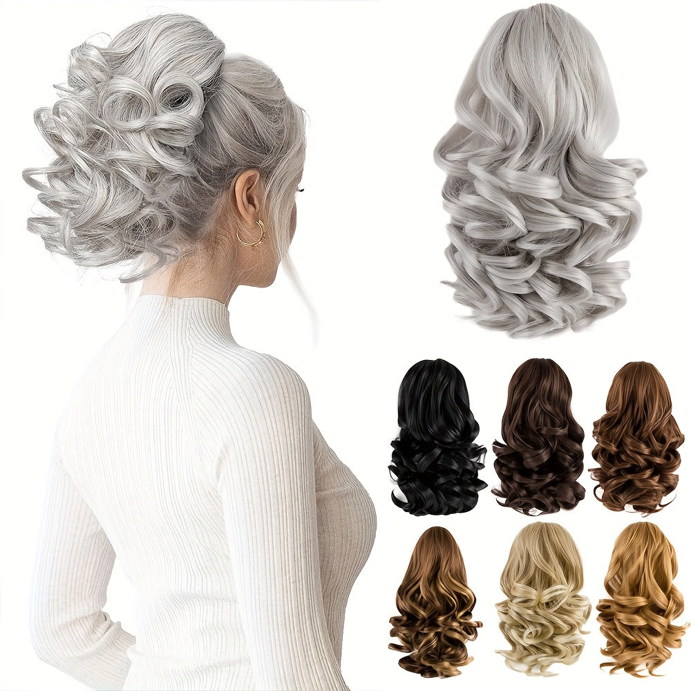 SLEEKCUTE Curly Wavy Clip-In Ponytail Extensions – High-Heat Synthetic Hair for Instant Volume & Natural Bounce