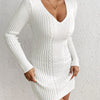 Women's Olive Green A-Line Sweater Dress - V-Neck Short Sleeve Flowy Hem, Versatile Casual to Formal