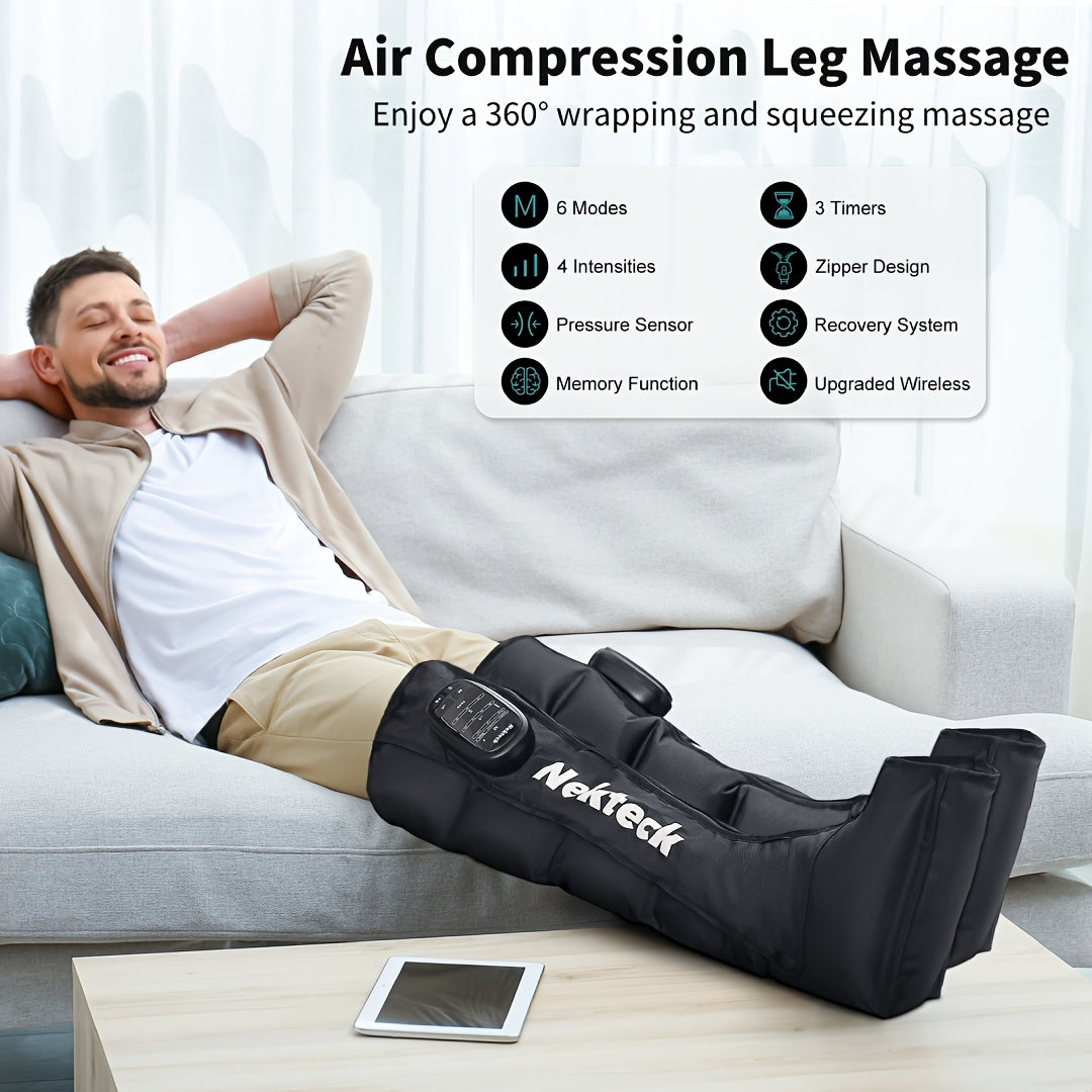 NEKTECK Cordless Air Compression Leg Massager with Heat — Portable USB Rechargeable Foot & Calf Massager, 1 or 2-Pack Gift for Men & Women