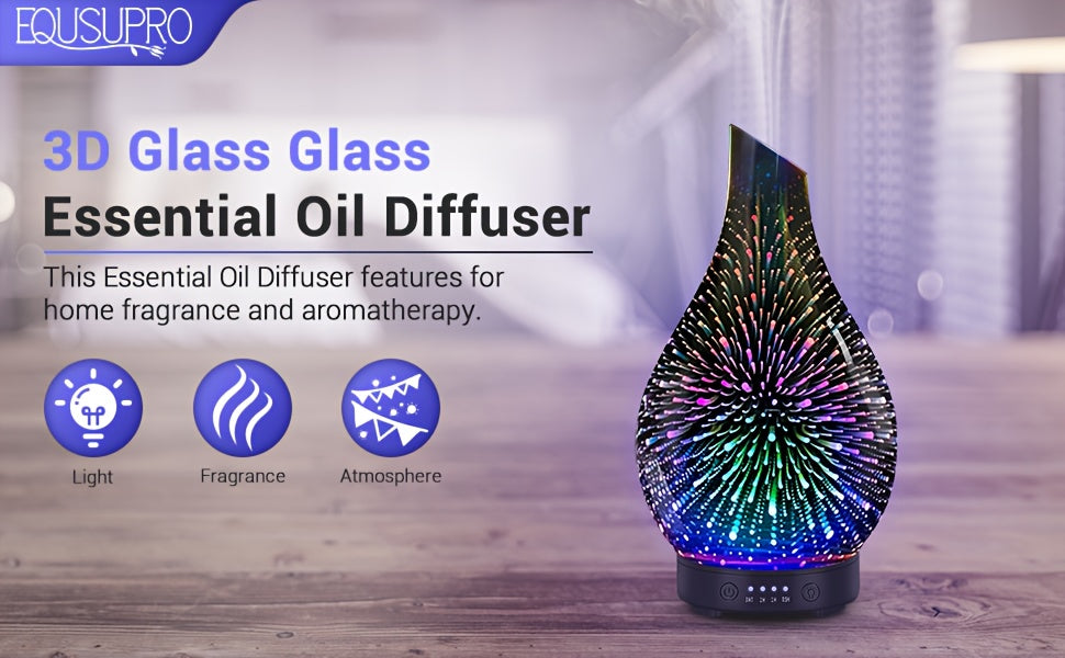 USB Essential Oil Diffuser 4.06 oz (120 ml) – Soundwave Technology, 7-Color LED Mood Light, Auto-Off & 4 Timers, BPA-Free Glass Oval for Home & Office