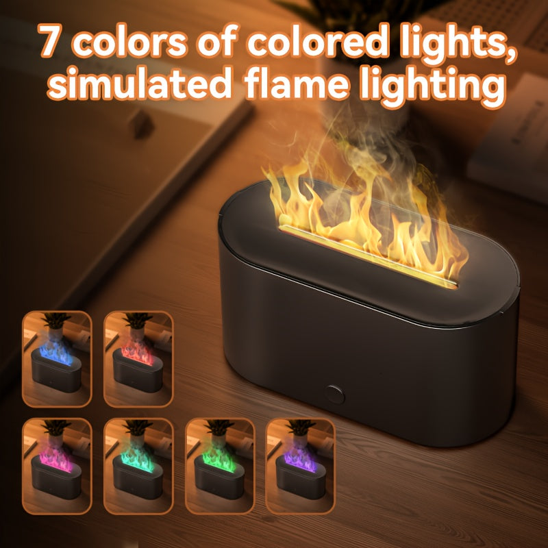 7-Color Simulated Flame Humidifier & Aromatherapy Diffuser — USB Dimmable Lamp for Bedroom & Home Decor, Gift