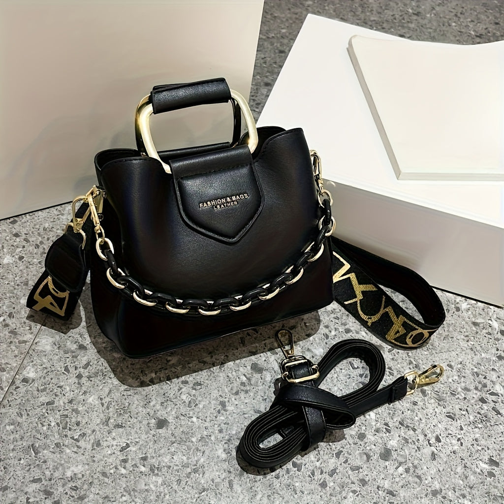Women's PU Leather Top Handle Bucket Bag - Trendy Casual Shoulder Satchel & Messenger Purse