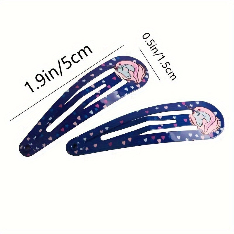 Set of 20/40/60 Colorful Alloy BB Hair Clips – Cute Printed Strawberries, Flowers, Hearts & Unicorns for Bangs and Side Hairstyles