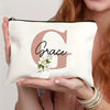 Customizable Floral Makeup Bag - Foldable Polyester Cosmetic Pouch for Travel, Zippered Toiletry Organizer, Machine Washable, Ideal Bachelorette Gift