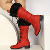 Women's Lace-Up Winter Ankle Boots, Thick Platform Heel, Slip-Resistant Rubber Sole — Warm Motorcycle & Everyday Boots, Red/Black