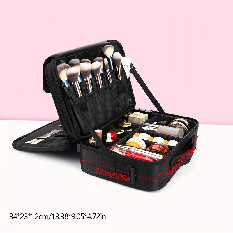 1pc Faux Leather Makeup Organizer Case with Detachable Divider - Waterproof Wear-Resistant Cosmetic Storage Box