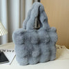Women's Plush Faux Fur Crossbody Bag - Korean Bubble Handbag with Buckle Closure, Cushioned Lining & Gold Hardware (Beige/White/Pink/Gray)