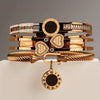 3-Pack Women's 18K Gold-Plated 304 Stainless Steel Bracelet Set Roman Numeral Bangle and Heart Rhinestone