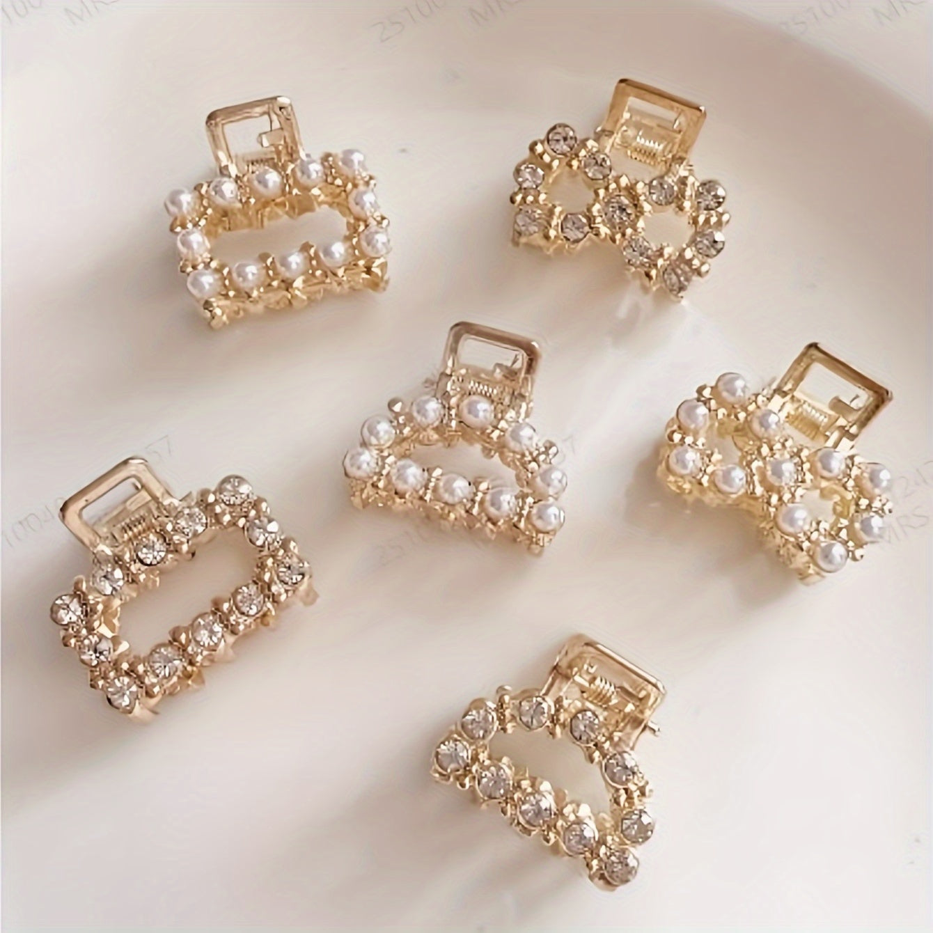 6-Pack Women's Metal Hair Claw Clips with Faux Pearls & Rhinestones, Elegant Boho Set