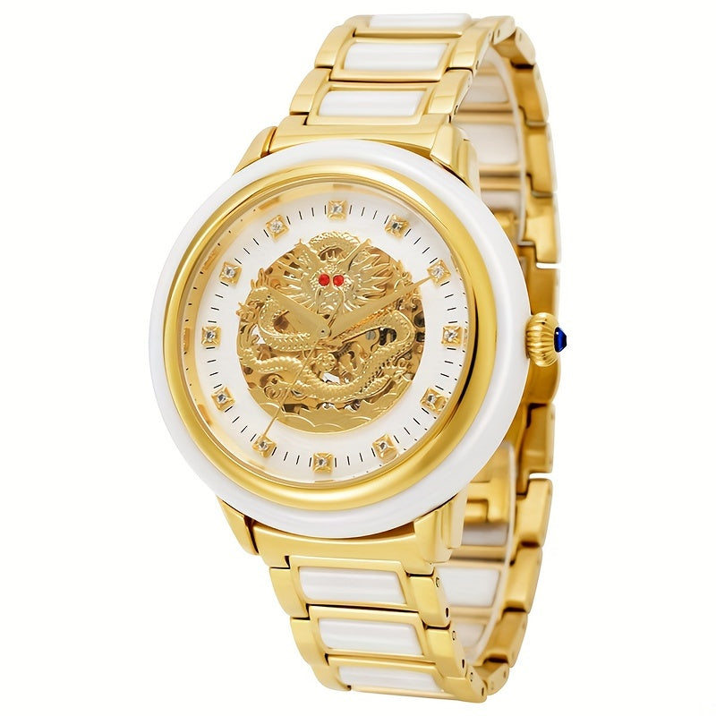 Elegant Women's Automatic Mechanical Watch with Stainless Steel Band, Phoenix Dial