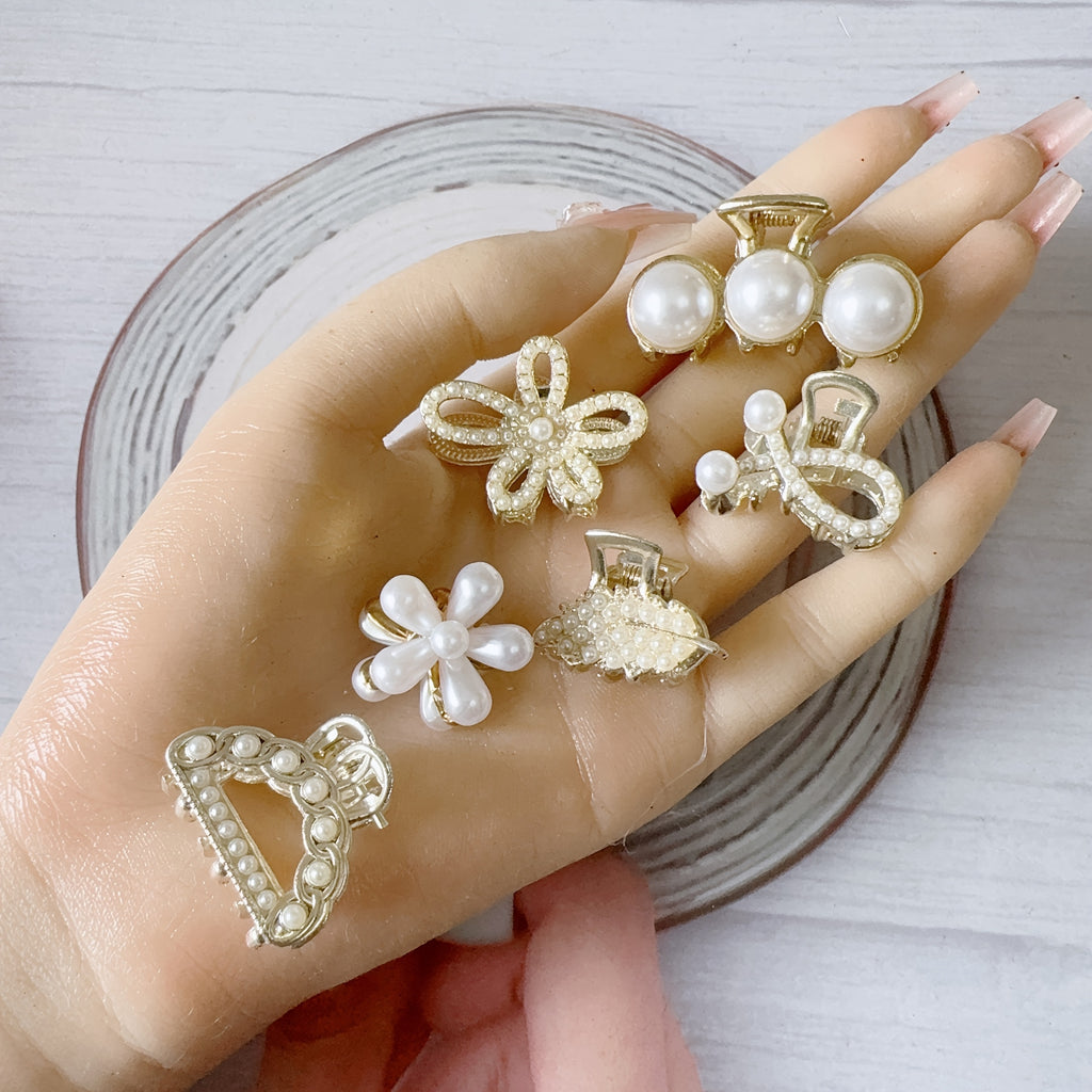 6-Pack Women's Metal Hair Claw Clips with Faux Pearls & Rhinestones, Elegant Boho Set