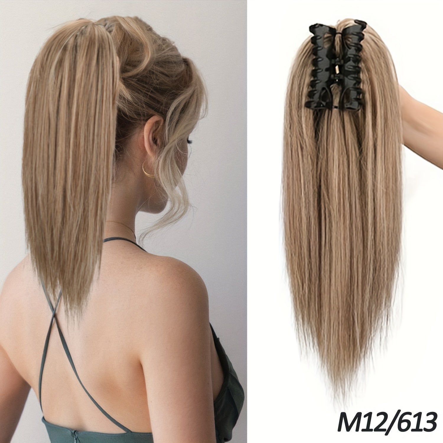 16-Inch (40 cm) Messy Short Straight Clip-In Ponytail Extension with Claw Clip - Synthetic Natural Look for Women