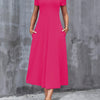 Women's V-Neck A-Line Short Sleeve Dress with Pockets, Casual Solid Color, Medium Stretch, Machine Washable, All-Season