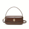 Women's Genuine Leather French Baguette Handbag – Minimalist Gold Hardware, Crossbody & Shoulder Purse