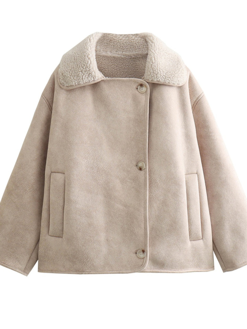 ARTPAGE Women's Suede-Like Faux Leather Jacket with Fur Lining — Short H-Line Black Winter Coat, Button Front Collar