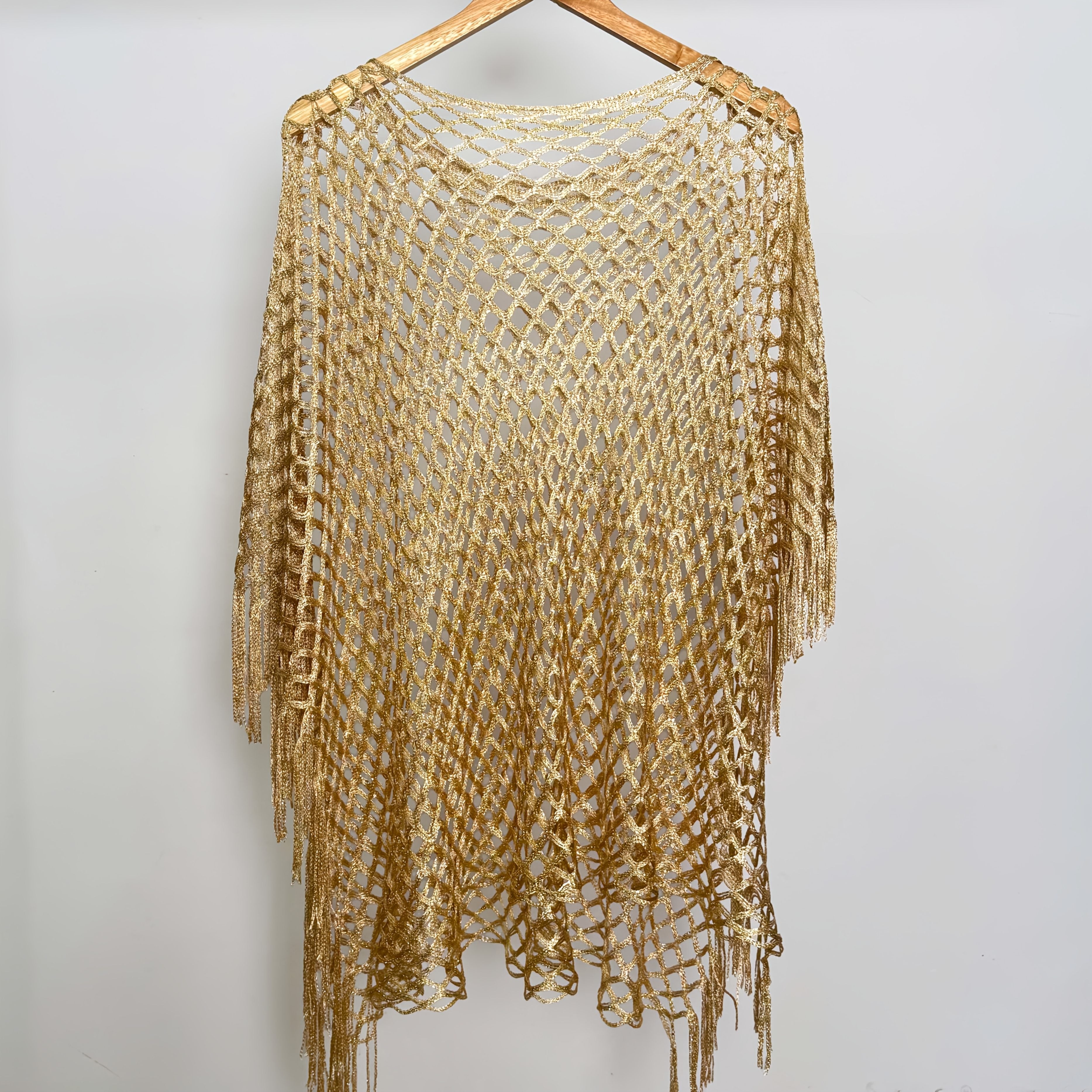 Polyester Yarn-Dyed Women's Fashion Shawl, Lightweight Travel Wrap, Sun-Proof, Machine Washable, Hollow Metallic Luster