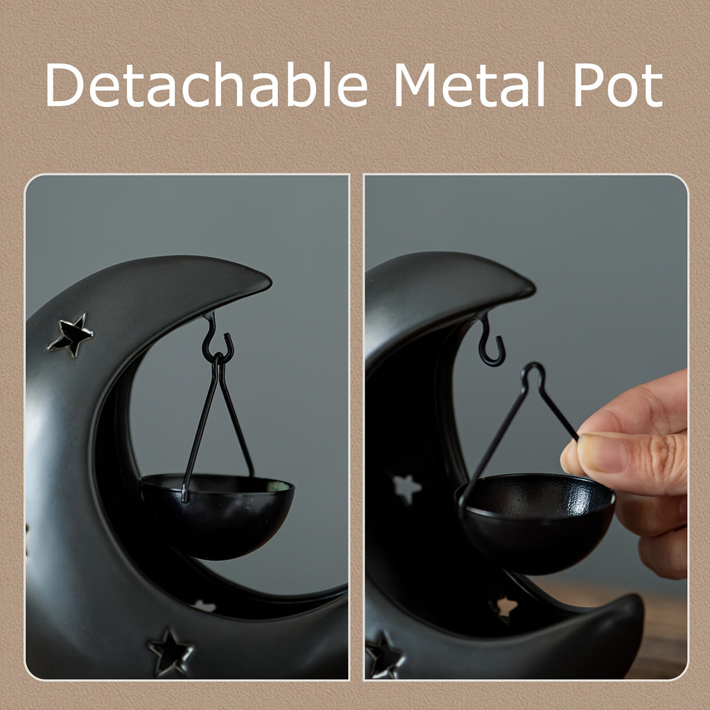 Star and Moon Ceramic Candle Holder | Essential Oil Diffuser & Arabian Desktop Home Decor | Eid & Holiday Gift