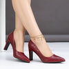 Women's Burgundy Crocodile Mary Jane High Heels – Ultra-High Block Heel, Plain Toe, Cushioned Insole & TPR Sole for Office & Formal Wear