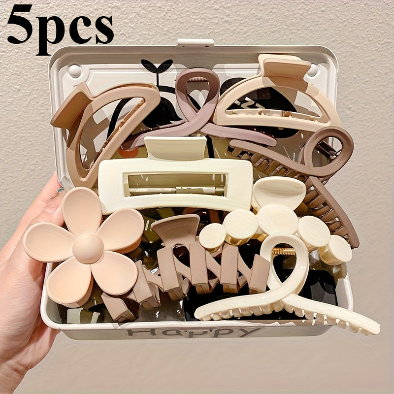 5-Pack Large Acrylic Hair Claw Clips for Thick Hair, Shark Clip Set for Updos Buns & Ponytails, Minimalist Elegant Hair Accessories