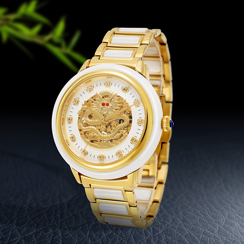 Elegant Women's Automatic Mechanical Watch with Stainless Steel Band, Phoenix Dial