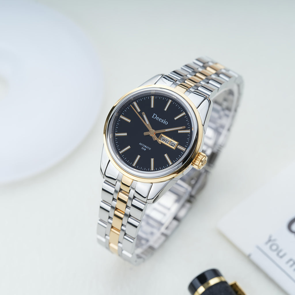 Deesio Women's Stainless Steel Mechanical Automatic Watch, Chain Link Bracelet Business Casual Wristwatch, Gift for Her