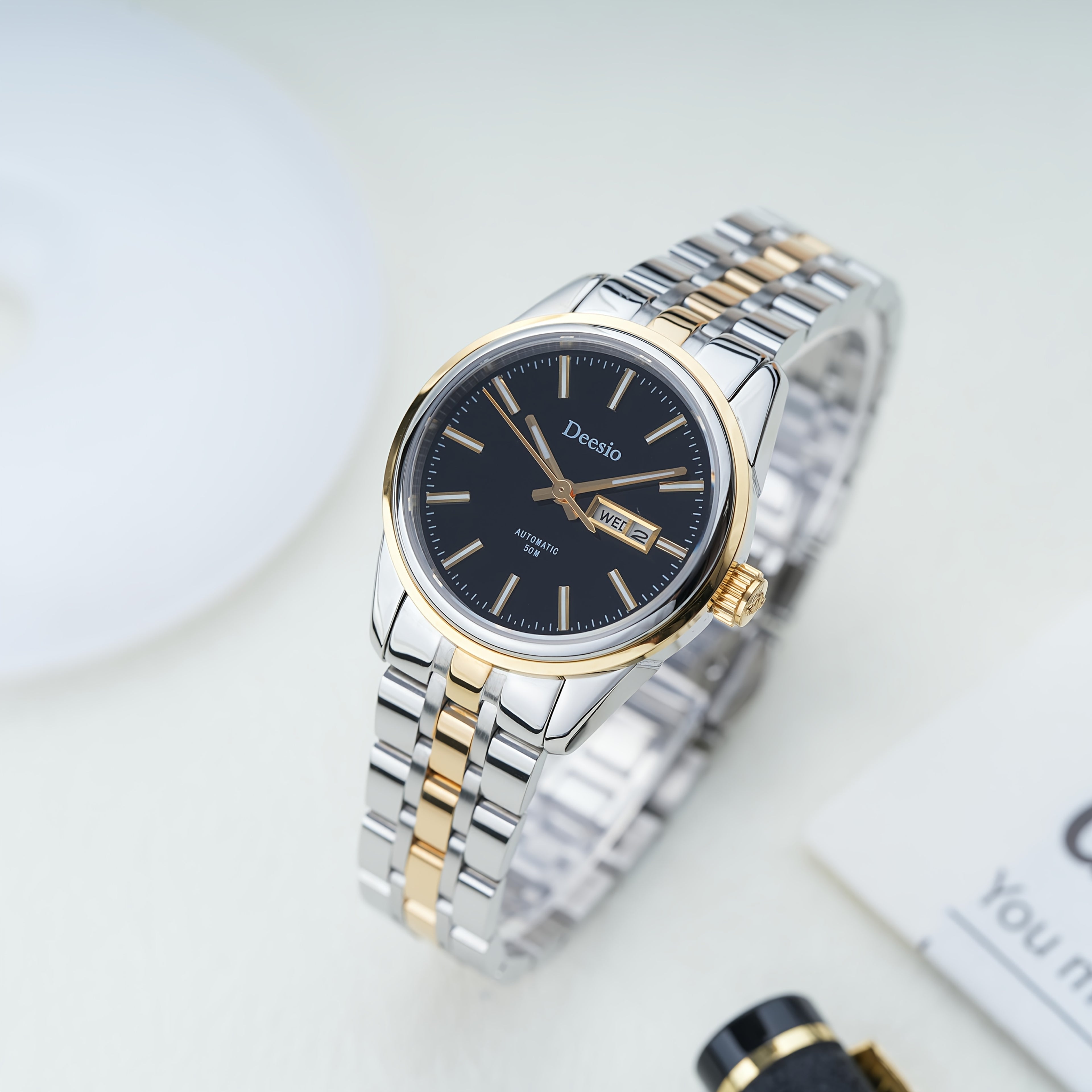 Deesio Women's Stainless Steel Mechanical Automatic Watch, Chain Link Bracelet Business Casual Wristwatch, Gift for Her