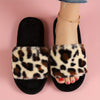 Leopard Print Women's Slip-On Slippers – Soft Warm Fabric Indoor Shoes with Non-Slip EVA Sole