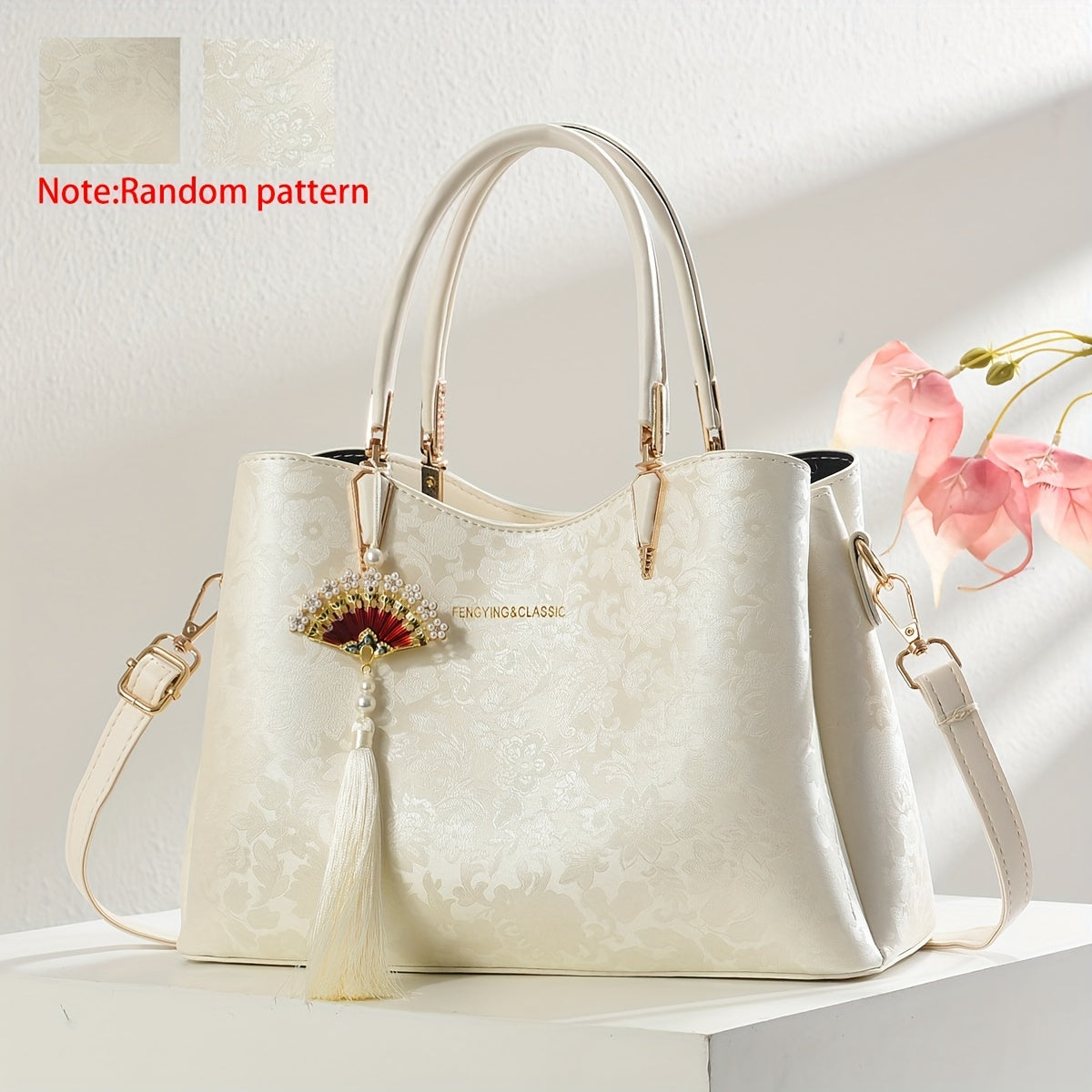 FKTSR Women's Quilted Floral Convertible Handbag with Tassel - Faux Leather Shoulder Bag & Clutch, Magnetic Closure, Removable Strap - Olive Green, Black, Beige