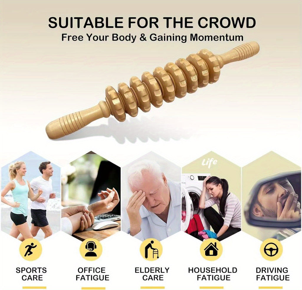 Wooden Fascia Massage Roller Wheel – Handheld Myofascial Roller for Body, Neck & Back, Portable Muscle Relief Gift