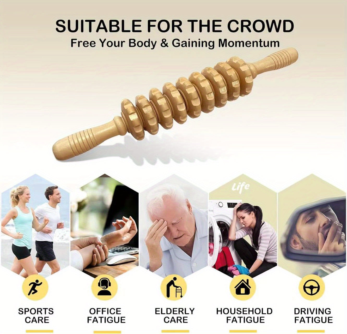 Wooden Fascia Massage Roller Wheel – Handheld Myofascial Roller for Body, Neck & Back, Portable Muscle Relief Gift