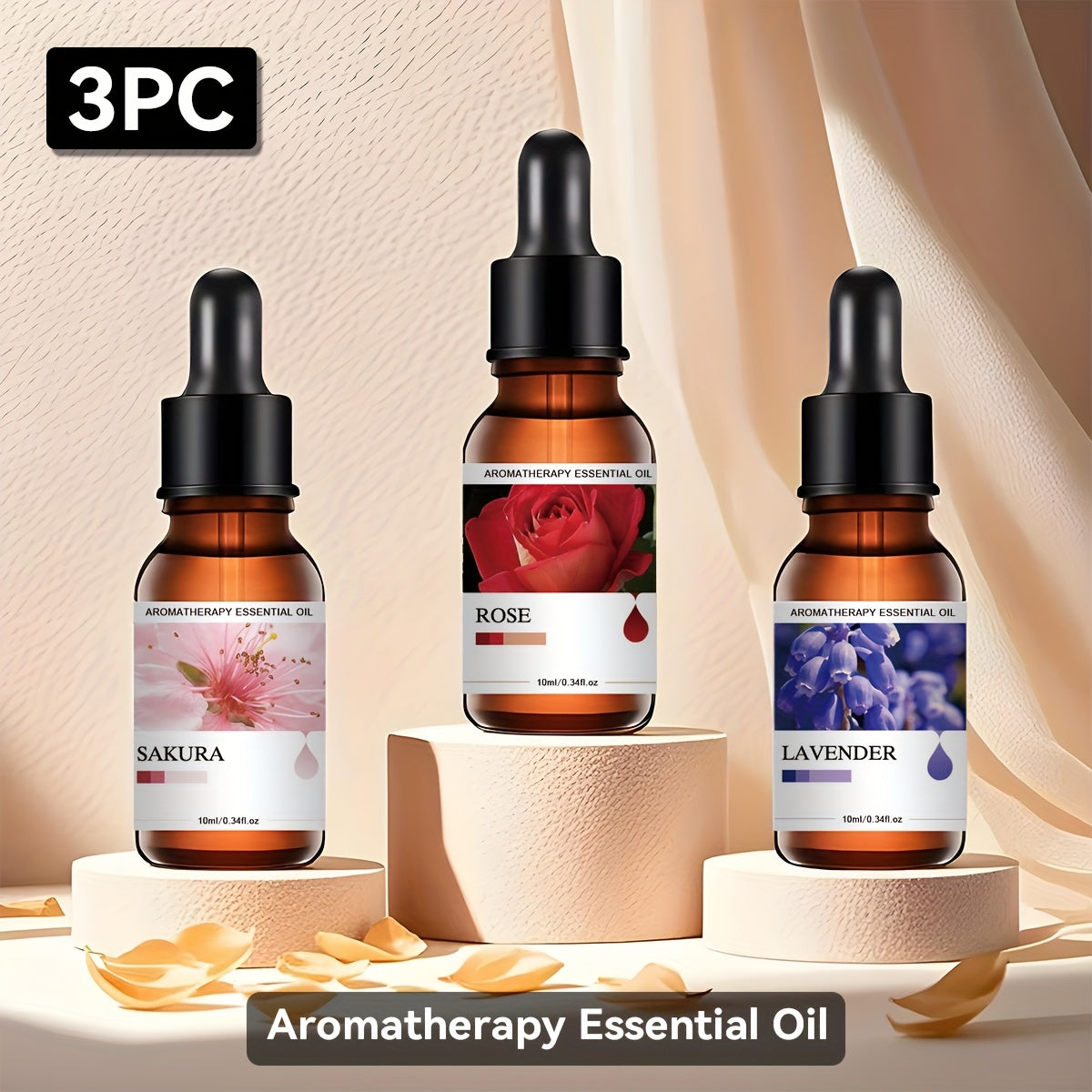3-Pack Essential Oil Set 10ml (0.34 fl oz) Each — 30ml Aromatherapy Oils for Home Humidifier, Car Diffuser & Stone Air Freshener