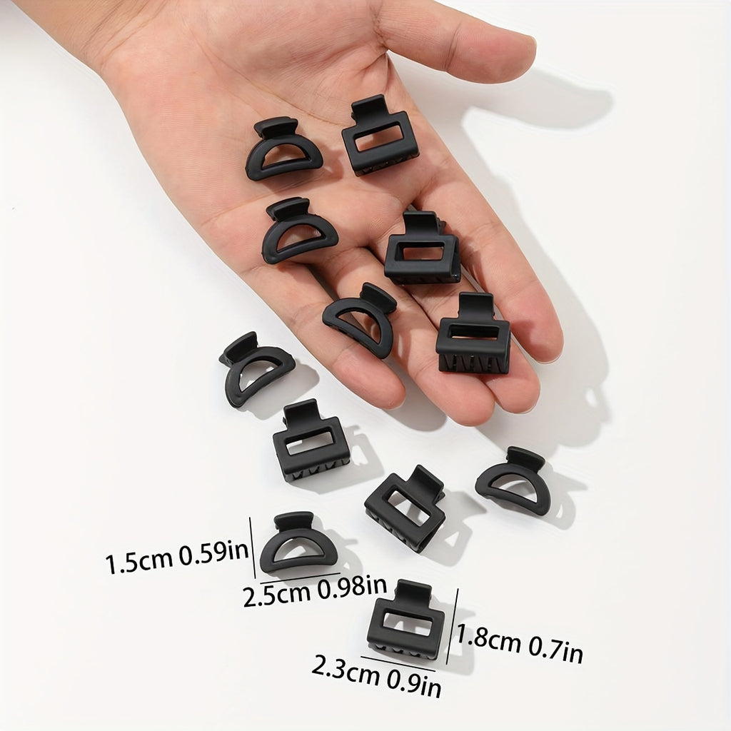 12-Pack Mini Hair Claw Clips for Women – Small Black Square Half-Round Anti-Slip Hair Clips