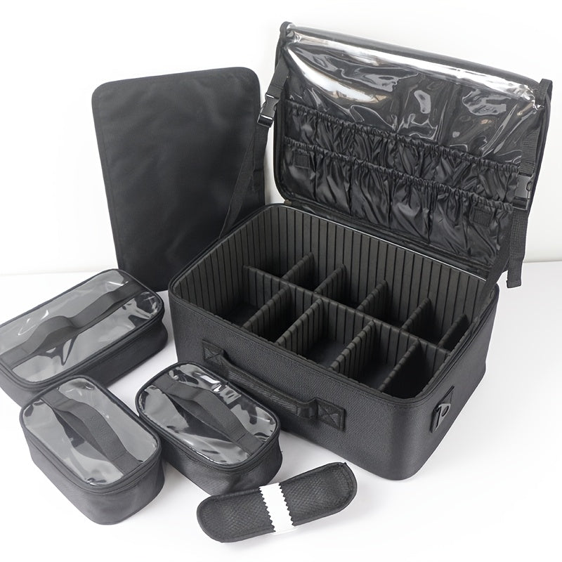 Professional Makeup & Nail Polish Organizer Case with Shoulder Strap - Heavy-Duty Portable Travel Cosmetic Box with Multiple Compartments