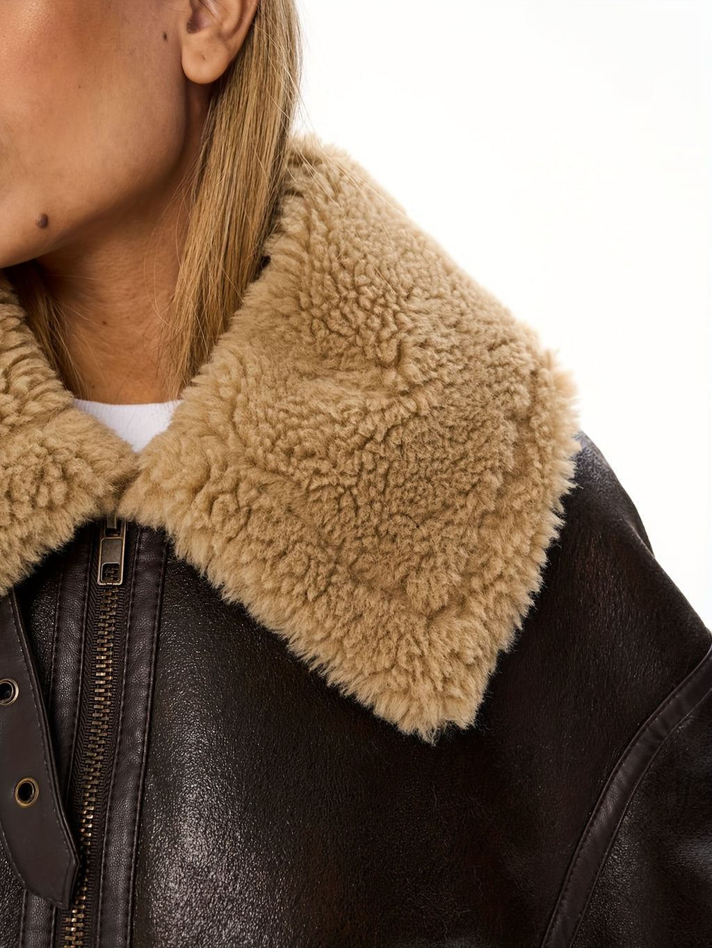 Women's Faux Leather Biker Jacket with Faux Fur Lining – Warm Winter Coat