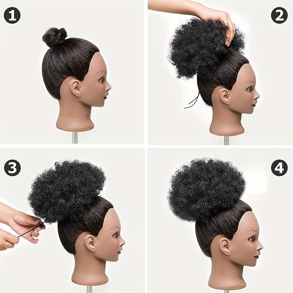 Kinky Curly Afro Puff Ponytail Extension - Short Synthetic Updo Hair Piece for Natural Look