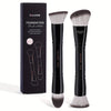 2-Pack Double-Ended Foundation & Contour Makeup Brushes with Travel Case - Round, Flat & Beveled Soft Fiber